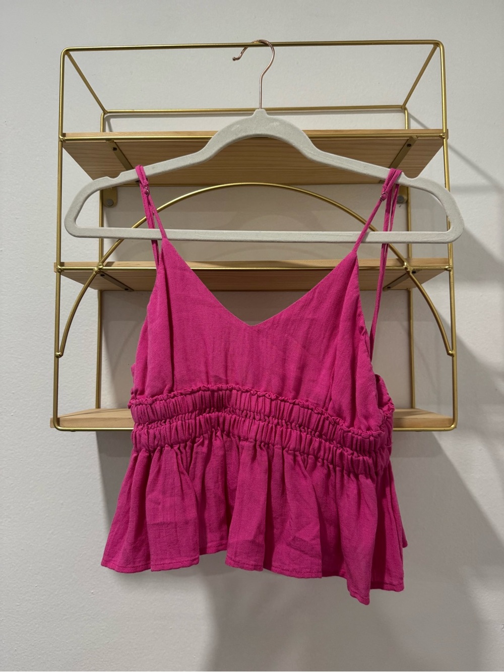 Woman's Fuchsia Smocked Peplum Cami Top